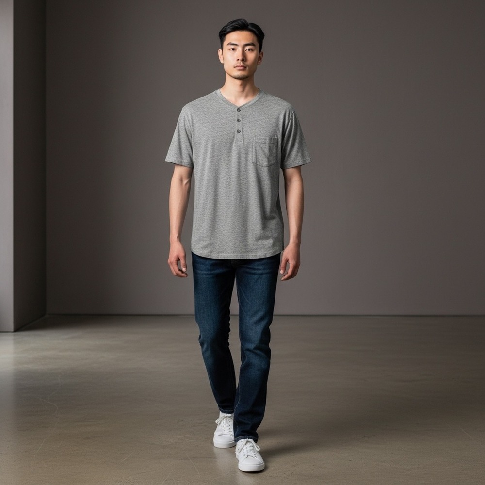 Good Man Brand Mens Grey Heathered Henley Pocket T Shirt Size XL